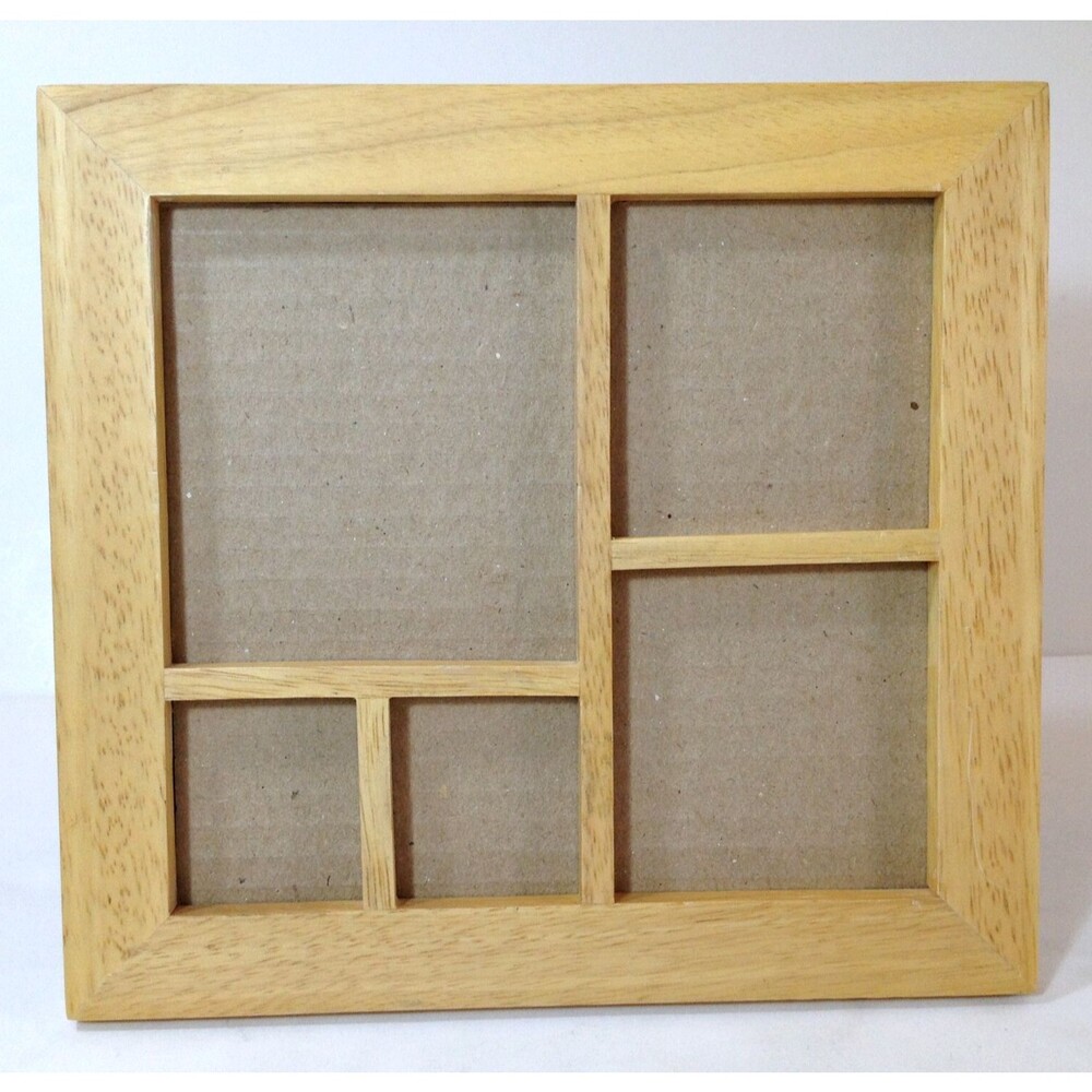Vintage 9 x 9 Natural Wood Picture Frame Stand or Hang Holds 5 Photos